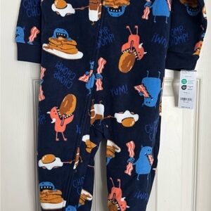 Carter's Toddler 2T Blue Breakfast Print Kids Fleece Footie Pajamas